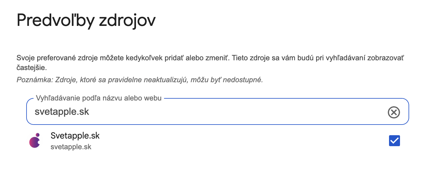 google preferované zdroje