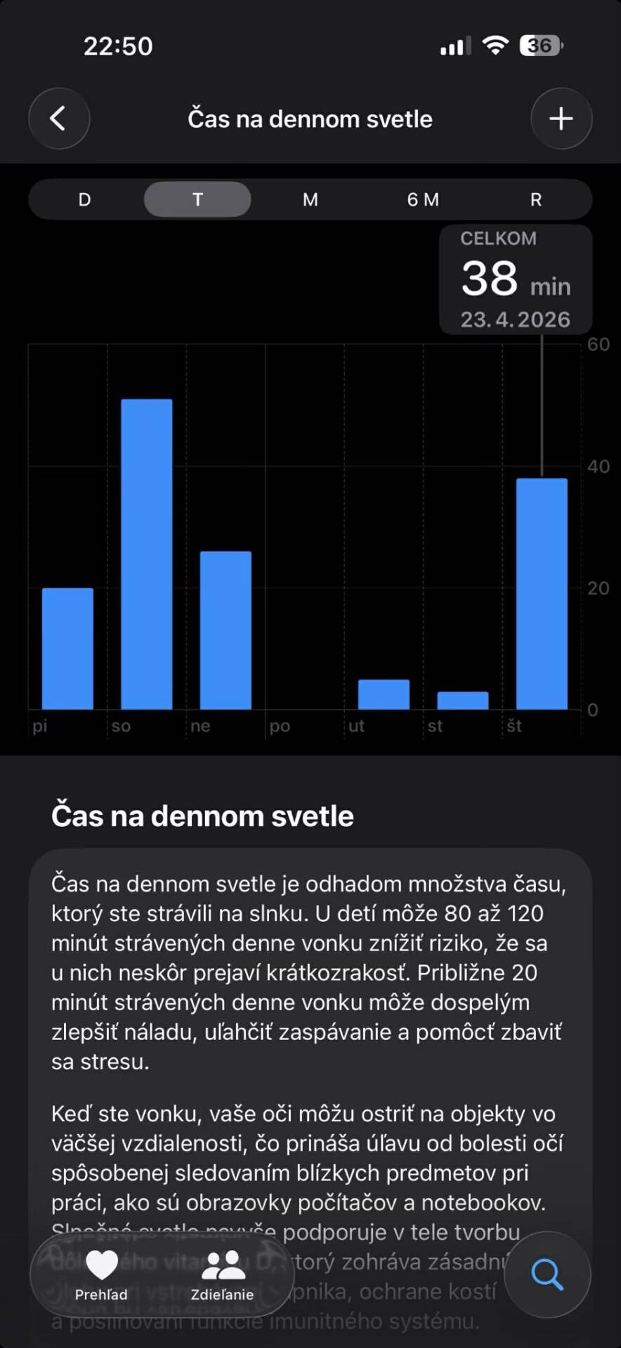 Čas strávený na dennom svetle apple watch