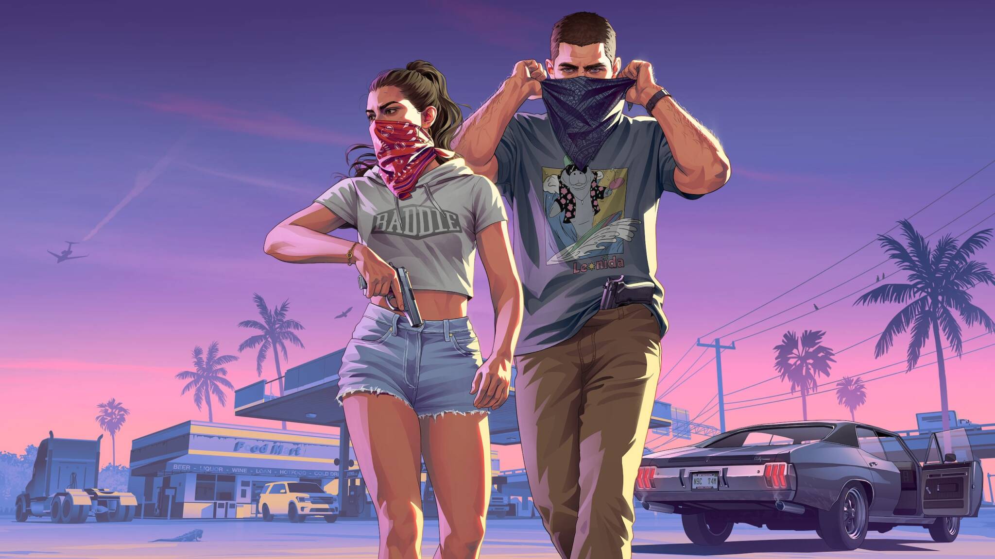 Lucia a Jason z hry GTA 6 pred automobilom vo Vice City