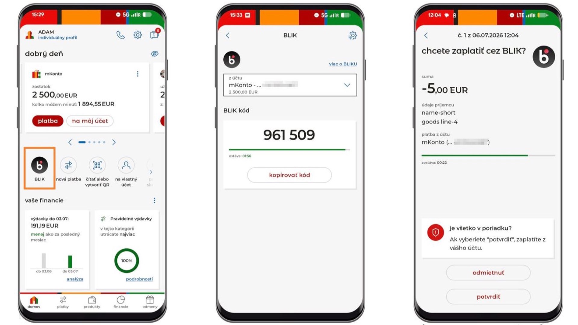 Platba BLIK v mobilnej aplikácii mBank