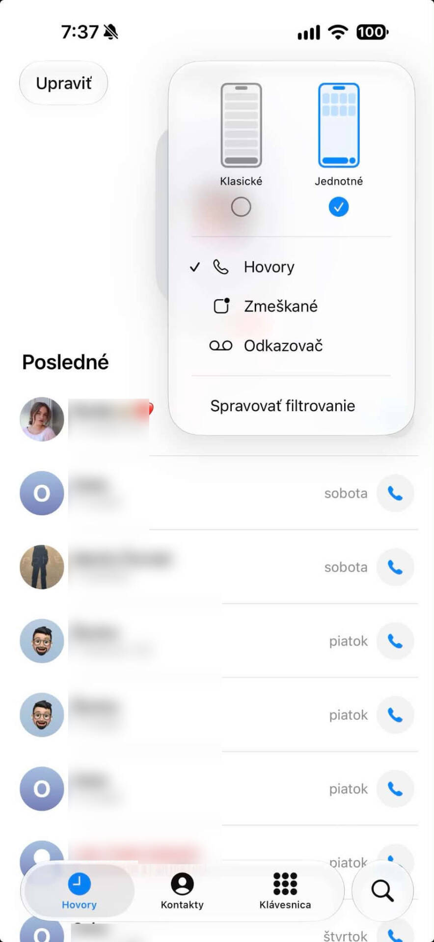 História hovorov iPhone